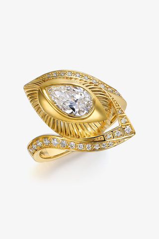1.0CT PEAR-CUT LAB-GROWN DIAMOND GLORY SWIRL RING IN 14K YELLOW GOLD