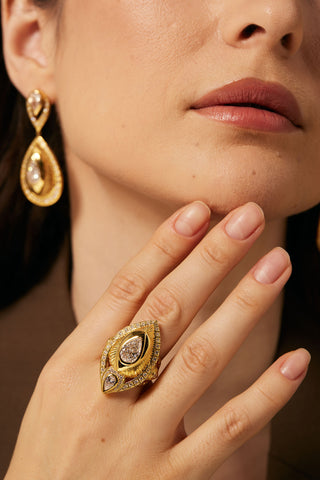 2.0CT & 0.4CT PEAR-CUT LAB-GROWN DIAMOND GLORY RING IN 14K YELLOW GOLD