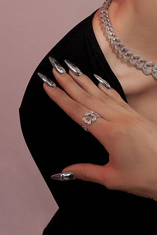 White Gold Lab-Grown Diamond Sharp Fangs Luxury Open Ring