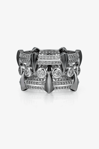 9K White and Black Gold 3 Rows Lab-Grwon Diamonds Ring