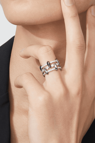 9K Black and White Gold Lab-Diamonds Hollow Uni-sex Ring