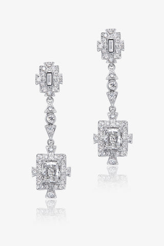 Lab Diamond Art Deco Drop Earrings in White Gold-Zaiyou Jewelry