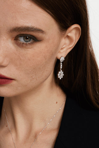 Lab Diamond Art Deco Drop Earrings in White Gold-Zaiyou Jewelry