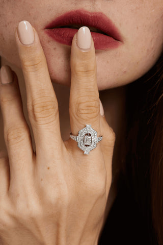 Lab Diamond Art Deco Ring in White Gold-Zaiyou Jewelry