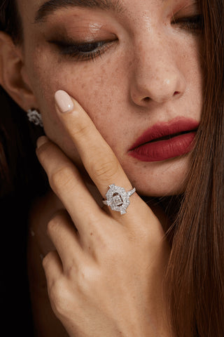 Lab Diamond Art Deco Ring in White Gold-Zaiyou Jewelry