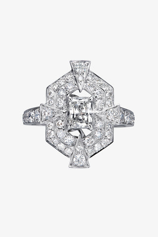 Lab Diamond Art Deco Ring in White Gold-Zaiyou Jewelry