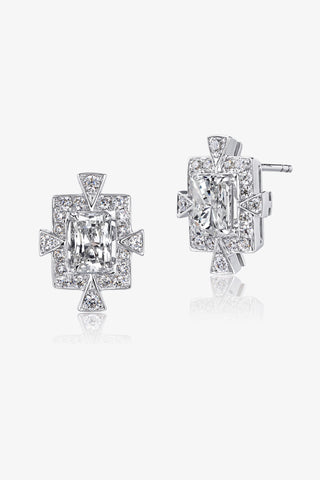 Lab Diamond Art Deco Stud Earrings in White Gold-Zaiyou Jewelry