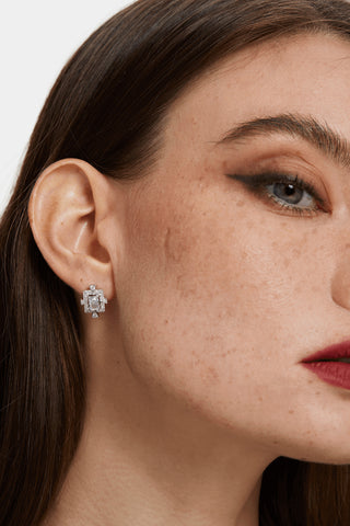Lab Diamond Art Deco Stud Earrings in White Gold-Zaiyou Jewelry