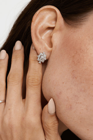 Lab Diamond Art Deco Stud Earrings in White Gold-Zaiyou Jewelry