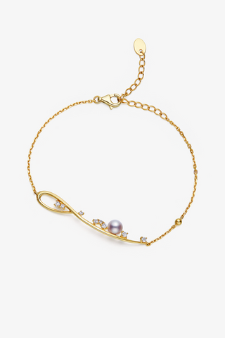 Lab Diamond and Akoya Pearl Bracelet in Yellow/White Gold-Zaiyou Jewelry