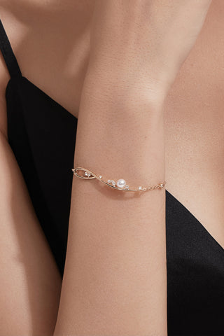 Lab Diamond and Akoya Pearl Bracelet in Yellow/White Gold-Zaiyou Jewelry