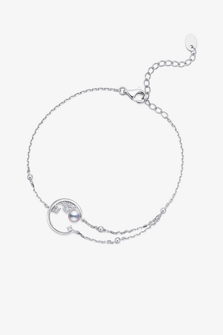 Lab Diamond and Akoya Pearl Circle Bracelet in Yellow/White Gold-Zaiyou Jewelry