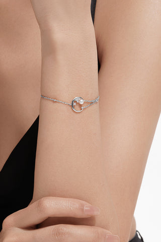 Lab Diamond and Akoya Pearl Circle Bracelet in Yellow/White Gold-Zaiyou Jewelry