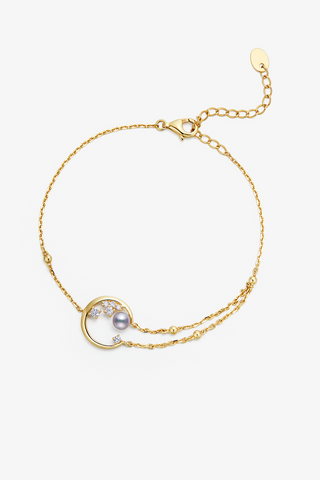 Lab Diamond and Akoya Pearl Circle Bracelet in Yellow/White Gold-Zaiyou Jewelry
