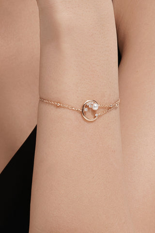 Lab Diamond and Akoya Pearl Circle Bracelet in Yellow/White Gold-Zaiyou Jewelry