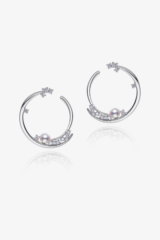 Lab Diamond and Akoya Pearl Circle Earrings in Yellow/White Gold-Zaiyou Jewelry