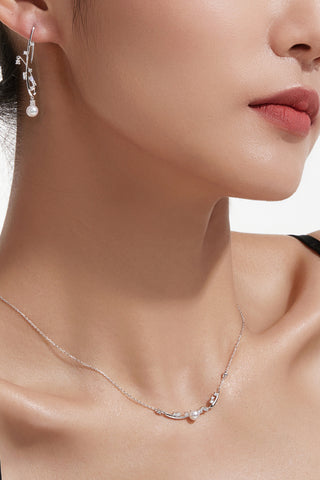 Lab Diamond and Akoya Pearl Collarbone Necklace in Yellow/White Gold-Zaiyou Jewelry