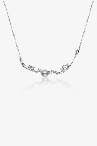 Lab Diamond and Akoya Pearl Collarbone Necklace in Yellow/White Gold-Zaiyou Jewelry