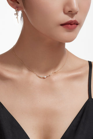 Lab Diamond and Akoya Pearl Collarbone Necklace in Yellow/White Gold-Zaiyou Jewelry