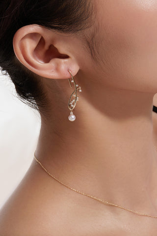 Lab Diamond and Akoya Pearl Drop Earrings in Yellow/White Gold-Zaiyou Jewelry