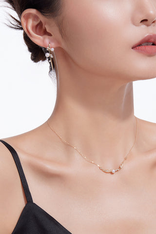 Lab Diamond and Akoya Pearl Earrings in Yellow/White Gold-Zaiyou Jewelry