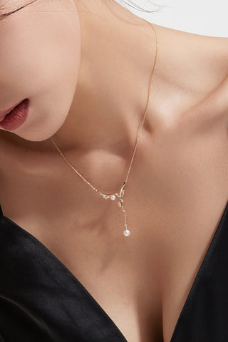 Lab Diamond and Akoya Pearl Necklace in Yellow/White Gold-Zaiyou Jewelry
