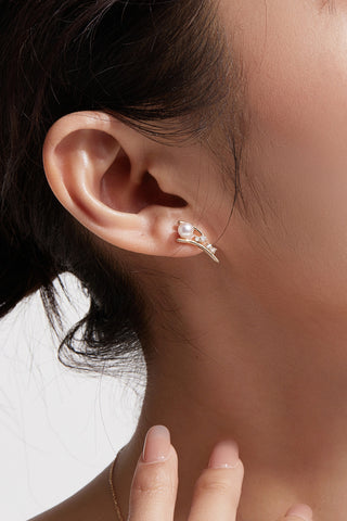Lab Diamond and Akoya Pearl Stud Earrings in Yellow/White Gold-Zaiyou Jewelry
