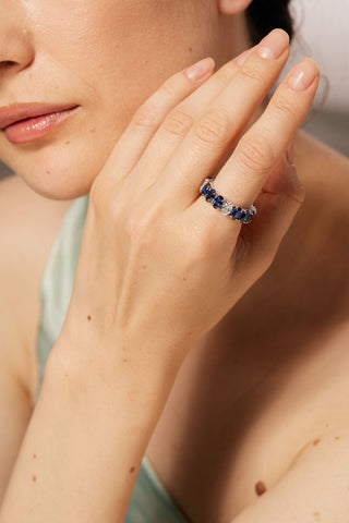 OVAL-CUT LAB-GROWN SAPPHIRE & DIAMOND VIBRANT ETERNITY RING IN 18K GOLD