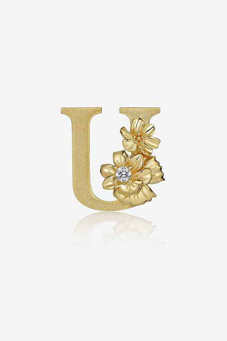 Lab Diamond Alphabet Letter “U” Pendant in Yellow Gold