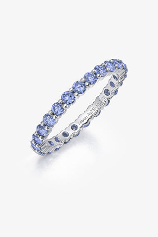 ROUND-CUT LAB-GROWN CORNFLOWER SAPPHIRE VIBRANT ETERNITY RING IN 18K GOLD