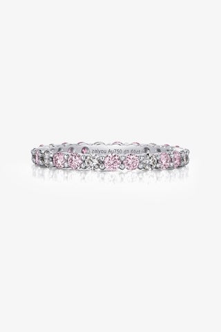 ROUND-CUT LAB-GROWN PINK SAPPHIRE & DIAMOND VIBRANT ETERNITY RING IN 18K GOLD
