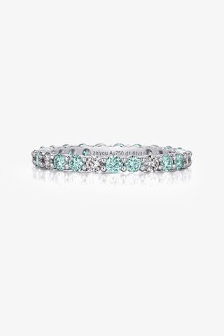 ROUND-CUT LAB-GROWN YAG PARAIBA & DIAMOND VIBRANT ETERNITY RING IN 18K GOLD