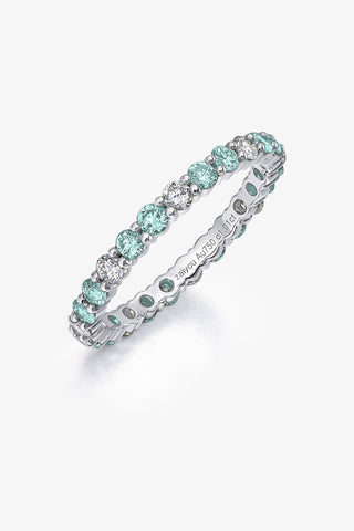 ROUND-CUT LAB-GROWN YAG PARAIBA & DIAMOND VIBRANT ETERNITY RING IN 18K GOLD
