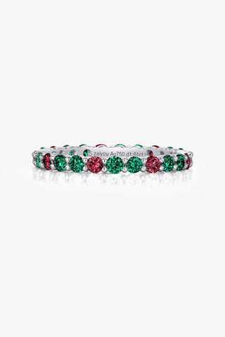 ROUND-CUT LAB-GROWN EMERALD & RUBY VIBRANT ETERNITY RING IN 18K GOLD