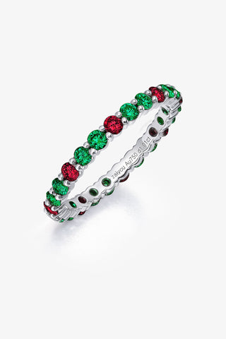 ROUND-CUT LAB-GROWN EMERALD & RUBY VIBRANT ETERNITY RING IN 18K GOLD