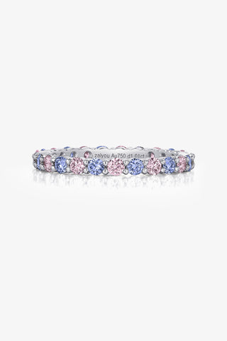 ROUND-CUT LAB-GROWN PINK & CORNFLOWER SAPPHIRE VIBRANT ETERNITY RING IN 18K GOLD