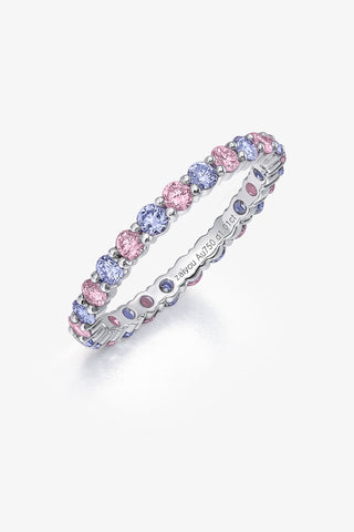 ROUND-CUT LAB-GROWN PINK & CORNFLOWER SAPPHIRE VIBRANT ETERNITY RING IN 18K GOLD