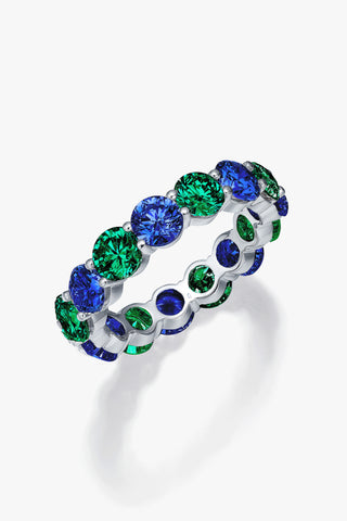 ROUND-CUT LAB-GROWN EMERALD & SAPPHIRE VIBRANT ETERNITY RING IN 18K GOLD