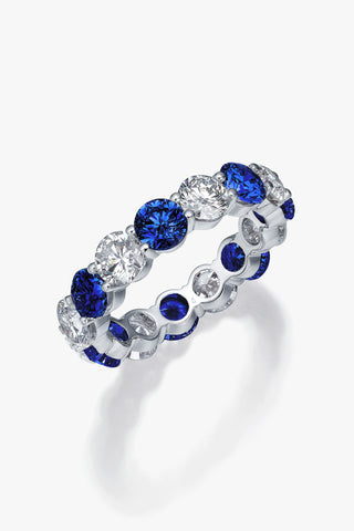 ROUND-CUT LAB-GROWN SAPPHIRE & DIAMOND VIBRANT ETERNITY RING IN 18K GOLD
