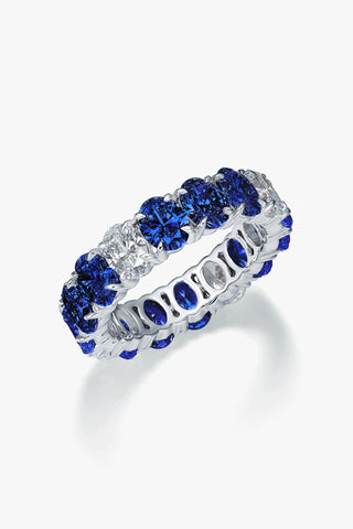 OVAL-CUT LAB-GROWN SAPPHIRE & DIAMOND VIBRANT ETERNITY RING IN 18K GOLD