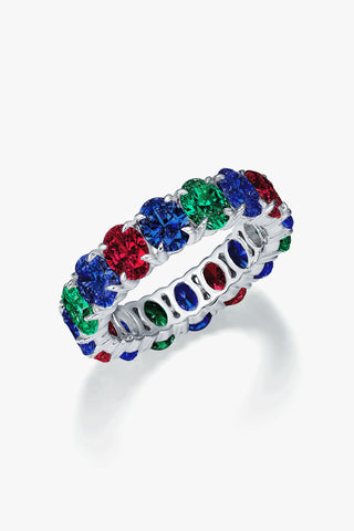 OVAL-CUT LAB-GROWN SAPPHIRE, EMERALD & RUBY VIBRANT ETERNITY RING IN 18K GOLD