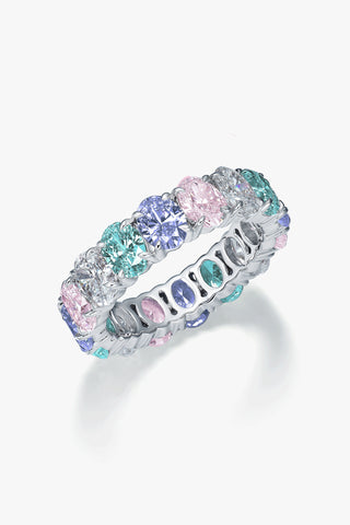 OVAL-CUT LAB-GROWN CORNFLOWER SAPPHIRE, DIAMOND, YAG PARAIBA & PINK SAPPHIRE VIBRANT ETERNITY RING IN 18K GOLD