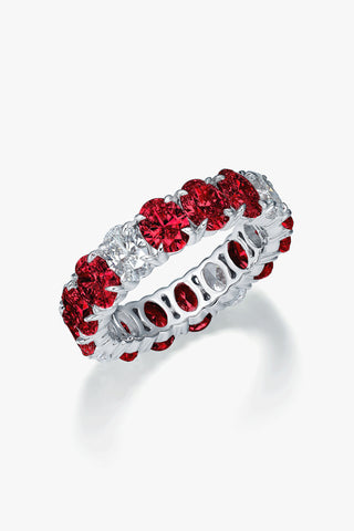 OVAL-CUT LAB-GROWN RUBY & DIAMOND VIBRANT ETERNITY RING IN 18K GOLD