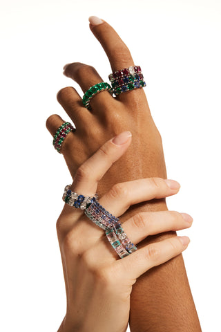 ROUND-CUT LAB-GROWN EMERALD & SAPPHIRE VIBRANT ETERNITY RING IN 18K GOLD