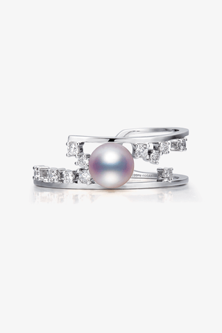 Lab Diamond and Akoya Pearl Ring in 14k Yellow/White Gold