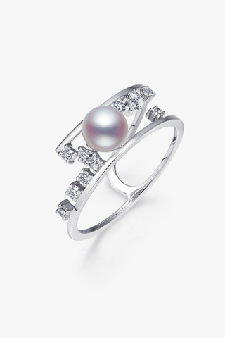 Lab Diamond and Akoya Pearl Ring in 14k Yellow/White Gold