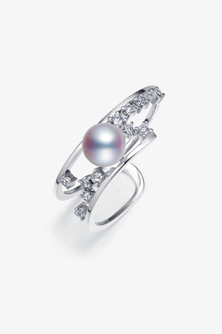 Lab Diamond and Akoya Pearl Ring in 14k Yellow/White Gold