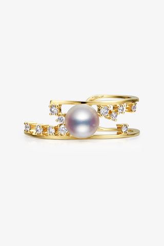 Lab Diamond and Akoya Pearl Ring in 14k Yellow/White Gold
