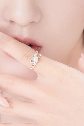 Lab Diamond and Akoya Pearl Ring in 14k Yellow/White Gold