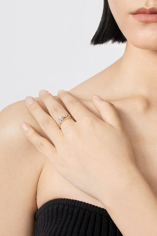 Lab Diamond and Akoya Pearl Ring in 14k Yellow/White Gold